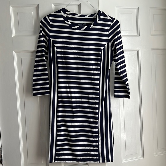 Navy/White Stripe Performance Dress - Picture 1 of 3